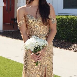 Elegant Gold Sequin Off-Shoulder Dress